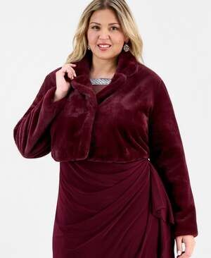 INVITEE BCX Trendy Plus Size Cropped Faux-Fur Jacket Merlot 1X 4345